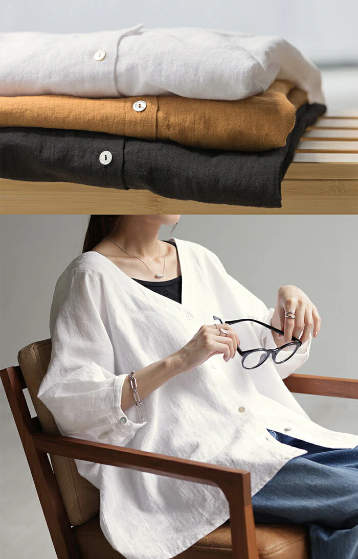 シャツ 麻 レディース トップス ロング ロングシャツ チュニック リネン ブラウス ノーカラー オーバーサイズ 長い ゆったり バンドカラー 体型カバー レイヤード バンドカラーシャツ お尻が隠れる 羽織 無地 半袖 大きいサイズ 白 黒 春 夏 HUG.U メール便 - Image 27