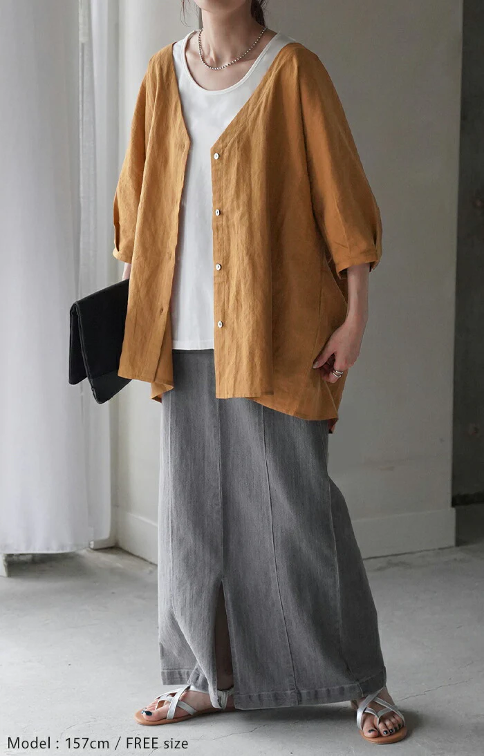 シャツ 麻 レディース トップス ロング ロングシャツ チュニック リネン ブラウス ノーカラー オーバーサイズ 長い ゆったり バンドカラー 体型カバー レイヤード バンドカラーシャツ お尻が隠れる 羽織 無地 半袖 大きいサイズ 白 黒 春 夏 HUG.U メール便 - Image 9