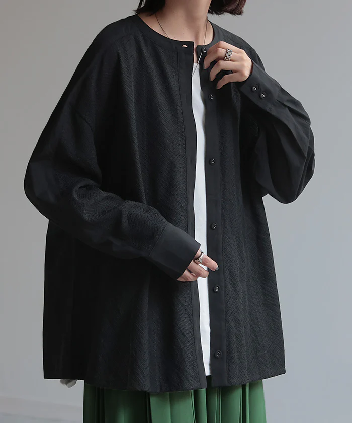 シャツ レディース レース シアー チュニック トップス 柄 ヘリンボーン ブラウス シアーシャツ オーバーサイズ 長い ロング ロングシャツ 長袖 羽織 きれいめ ゆったり ドロップショルダー ドルマン 大きいサイズ 体型カバー 黒 白 春 夏 HUG.U - Image 27