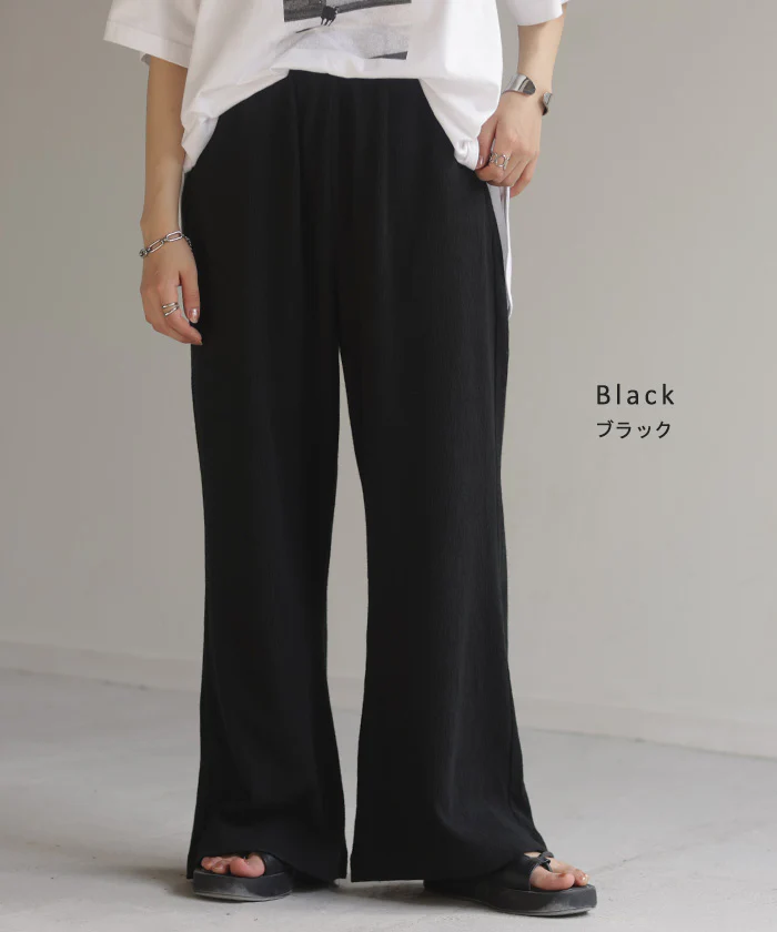 パンツ 超伸び カラーパンツ レディース リブパンツ ■一部7月下旬入荷 セミフレア フレア ワイドパンツ ロング ワイド 大きいサイズ 体型カバー ボトムス フレアパンツ ずハイウエスト ゴム プリーツ ストレッチ 緑 黒 春 夏 きれいめ HUG.U - Image 17