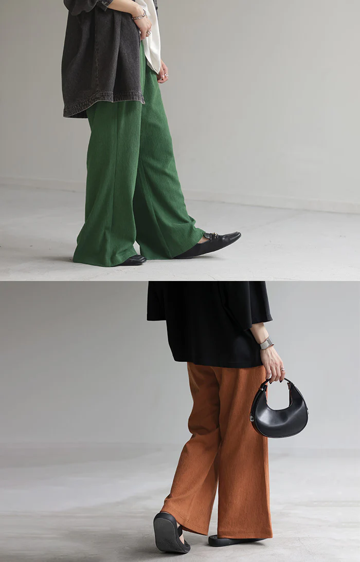 パンツ 超伸び カラーパンツ レディース リブパンツ ■一部7月下旬入荷 セミフレア フレア ワイドパンツ ロング ワイド 大きいサイズ 体型カバー ボトムス フレアパンツ ずハイウエスト ゴム プリーツ ストレッチ 緑 黒 春 夏 きれいめ HUG.U - Image 21
