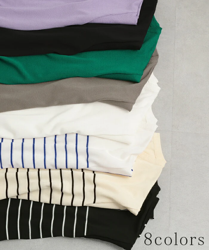 サマーニット Vネック 涼しい レディース 二の腕カバー Tシャツ ■一部7月中旬入荷 無地 ボーダー 半袖 七分袖 ジャスト丈 トップス ニット ロング オーバーサイズ 着痩せ ゆったり チュニック 体型カバー ドロップショルダー きれいめ 大きいサイズ 白 黒 春 夏 HUG.U - Image 38