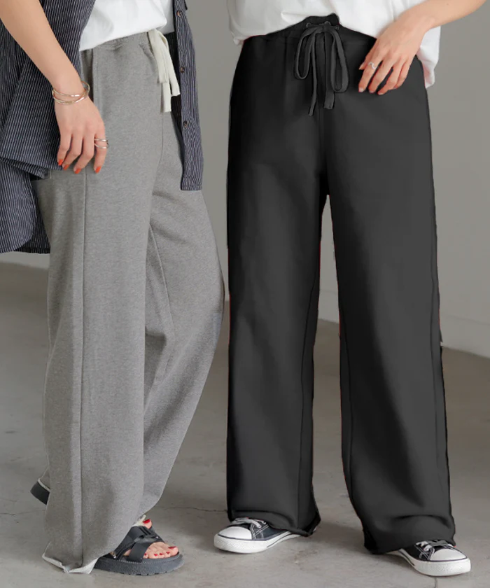 パンツ 綿100% スウェットパンツ レディース 厚手 スウェット ワイド ワイドパンツ ロング ロングパンツ 長い 体型カバー ボトムス ボトム ストレート ズボン ジャージ ゆったり ハイウエスト ストレッチ 大きいサイズ ゴム 黒 赤 春 夏 HUG.U - Image 28