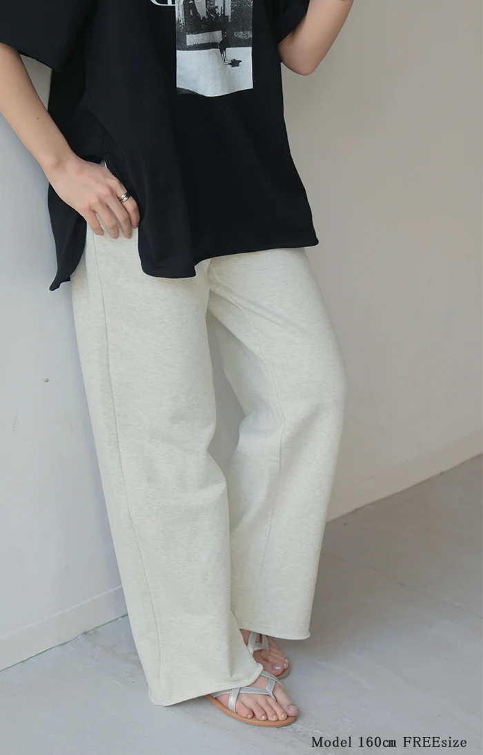 パンツ 綿100% スウェットパンツ レディース 厚手 スウェット ワイド ワイドパンツ ロング ロングパンツ 長い 体型カバー ボトムス ボトム ストレート ズボン ジャージ ゆったり ハイウエスト ストレッチ 大きいサイズ ゴム 黒 赤 春 夏 HUG.U - Image 4