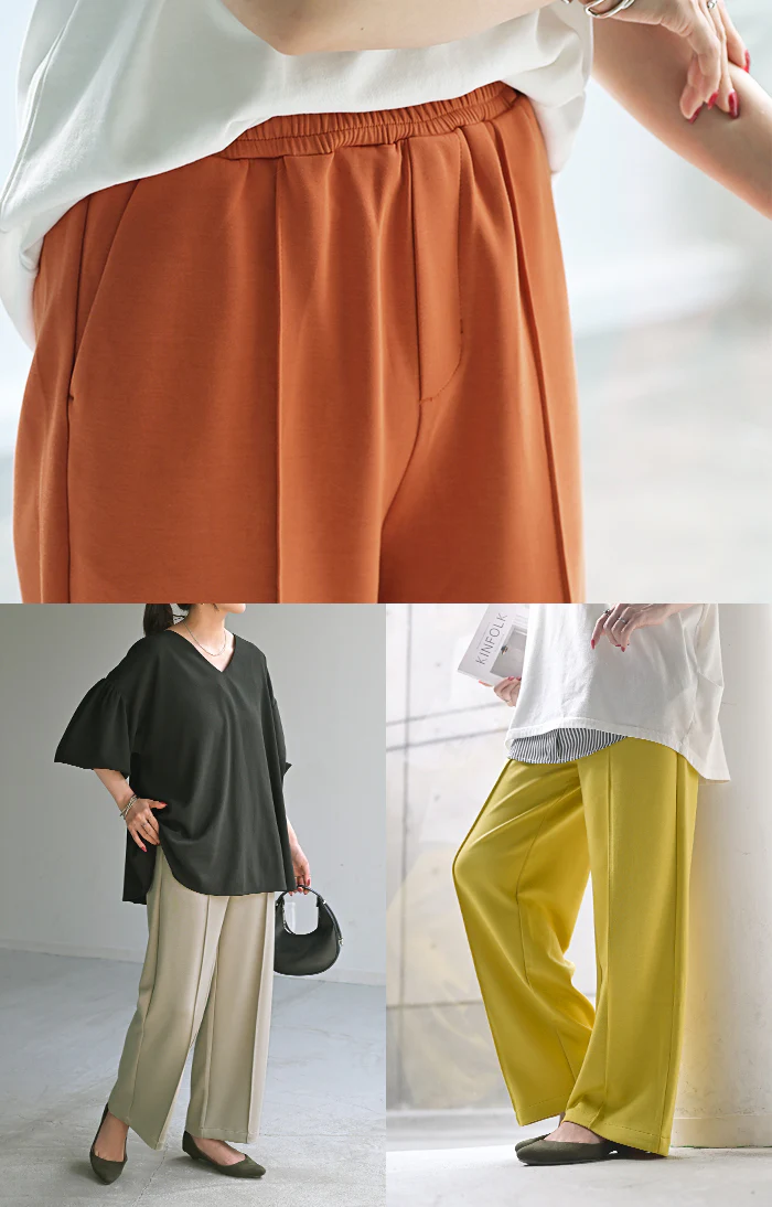 パンツ ワイド 選べる 丈 レディース ワイドパンツ ロング ロングパンツ カラーパンツ スラックス 体型カバー ボトムス ボトム ストレート ズボン ゆったり ハイウエスト ストレッチ 美脚 大きいサイズ きれいめ 通勤 イエロー 黒 春 夏 HUG.U - Image 19