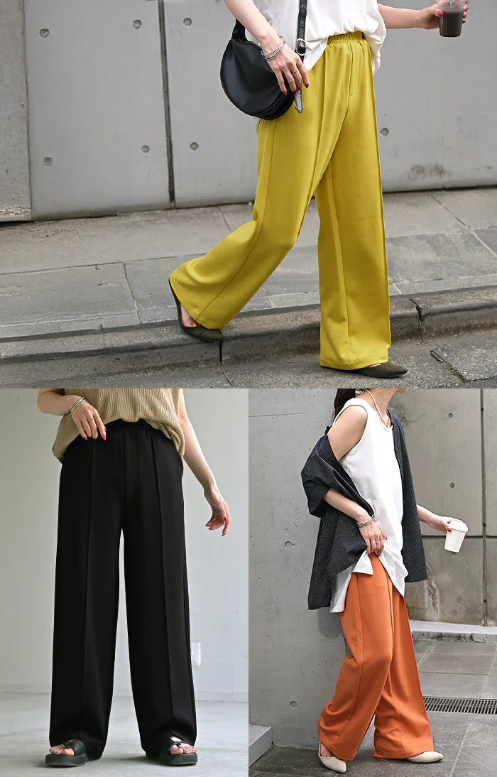 パンツ ワイド 選べる 丈 レディース ワイドパンツ ロング ロングパンツ カラーパンツ スラックス 体型カバー ボトムス ボトム ストレート ズボン ゆったり ハイウエスト ストレッチ 美脚 大きいサイズ きれいめ 通勤 イエロー 黒 春 夏 HUG.U - Image 25