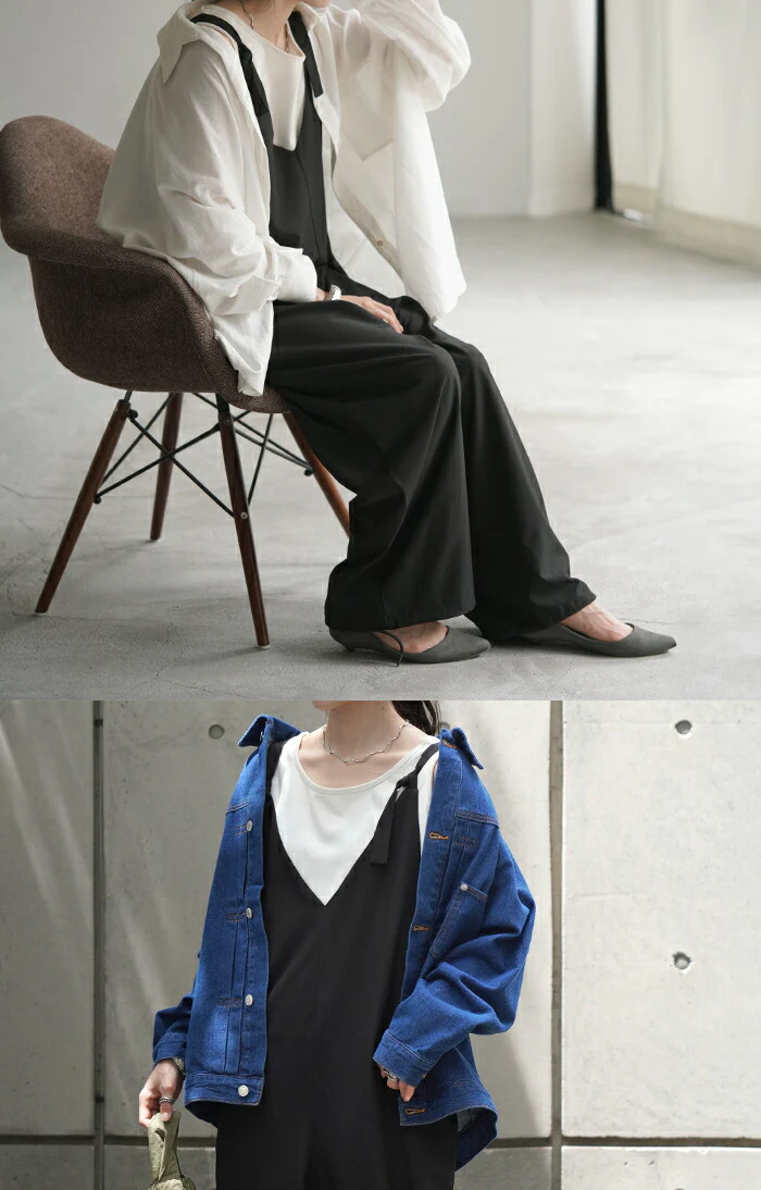 オールインワン レディース サロペット サロペ 大きいサイズ 2Way つなぎ ワイドパンツ ワイド オーバーオール パンツ ボトムス ジョガーパンツ ズボン ロング 体型カバー 薄い 軽い ビッグシルエット ゆったり 無地 シンプル 黒 ブラック 春 夏 HUG.U - Image 11