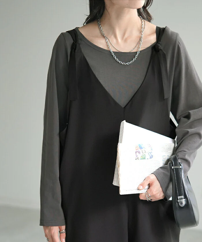 オールインワン レディース サロペット サロペ 大きいサイズ 2Way つなぎ ワイドパンツ ワイド オーバーオール パンツ ボトムス ジョガーパンツ ズボン ロング 体型カバー 薄い 軽い ビッグシルエット ゆったり 無地 シンプル 黒 ブラック 春 夏 HUG.U - Image 8