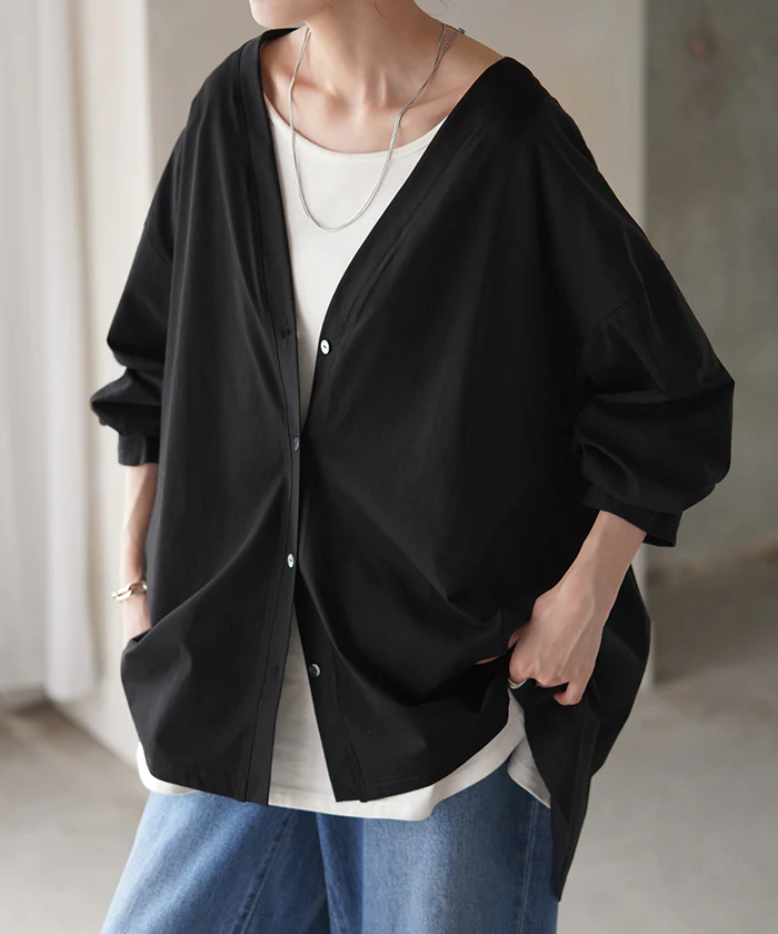 カーディガン 接触冷感 ロング 涼しい レディース トップス ■一部7月下旬入荷 アウター カーデ ロングカーディガン 体型カバー チュニック 羽織 冷房対策 お尻が隠れる 長袖 切り替え 冷感 Vネック 変形 薄手 ライトアウター 無地 ゆったり 大きいサイズ 白 黒 春 夏 HUG.U メール便 - Image 31
