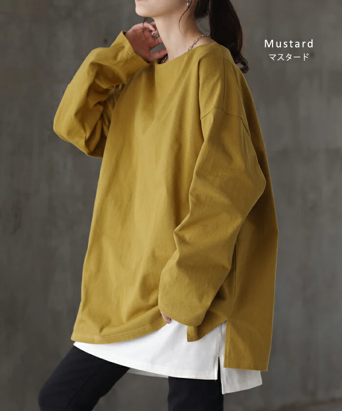 ロンT 選べる Uネック Vネック 綿100% レディース トップス カットソー ティーシャツ 無地 長袖 Tシャツ ロング チュニック ビッグ ゆったり ドルマン 大きいサイズ 体型カバー お尻が隠れる きれいめ ベーシック 黒 白 秋 冬 HUG.U メール便 - Image 21