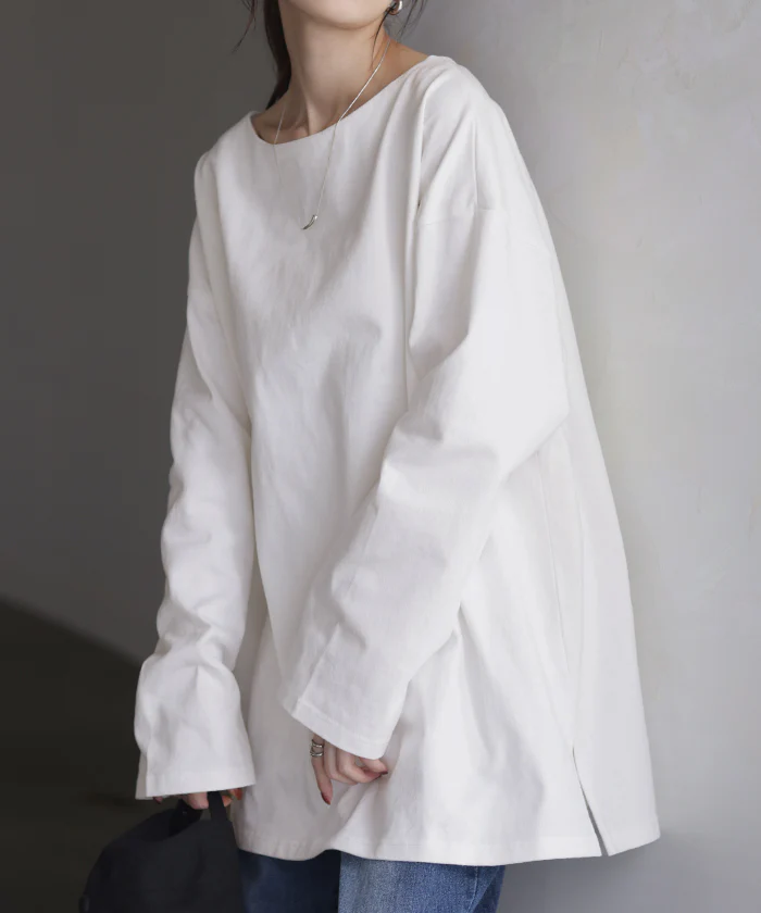 ロンT 選べる Uネック Vネック 綿100% レディース トップス カットソー ティーシャツ 無地 長袖 Tシャツ ロング チュニック ビッグ ゆったり ドルマン 大きいサイズ 体型カバー お尻が隠れる きれいめ ベーシック 黒 白 秋 冬 HUG.U メール便 - Image 40
