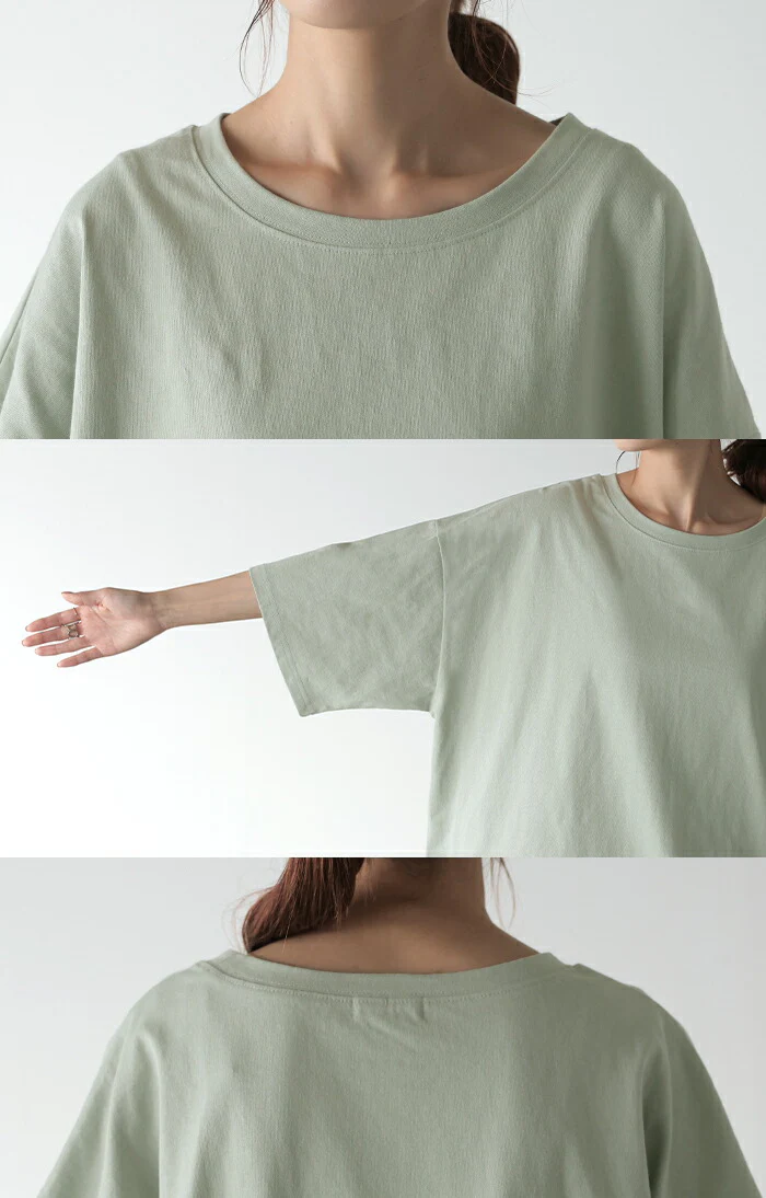 Tシャツ 綿100％ ロング レディース カットソー ■一部7月中旬入荷 ティーシャツ チュニック 半袖 トップス 長い Uネック 二の腕カバー ルーズ お尻が隠れる 無地 オーバーサイズ リネン 風 体型カバー ベーシック コットン 大きいサイズ 黒 ホワイト 白 白T 春 夏 HUG.U メール便 - Image 23