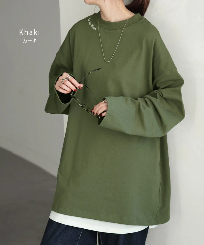 ロンT プリント レディース カットソー 長袖 Tシャツ 綿100 ロング ロゴ ロゴT バックプリント チュニック 大きいサイズ きれいめ ゆる トップス Uネック 長い ティーシャツ 体型カバー フォトプリント おしゃれ お尻が隠れる 黒 白 春 夏 HUG.U - Image 14