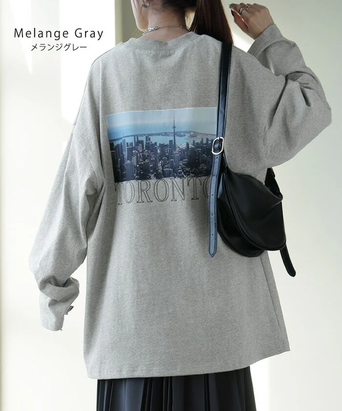 ロンT プリント レディース カットソー 長袖 Tシャツ 綿100 ロング ロゴ ロゴT バックプリント チュニック 大きいサイズ きれいめ ゆる トップス Uネック 長い ティーシャツ 体型カバー フォトプリント おしゃれ お尻が隠れる 黒 白 春 夏 HUG.U - Image 16