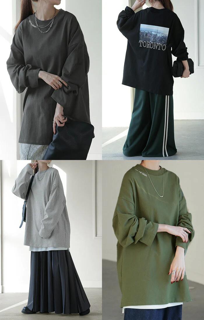 ロンT プリント レディース カットソー 長袖 Tシャツ 綿100 ロング ロゴ ロゴT バックプリント チュニック 大きいサイズ きれいめ ゆる トップス Uネック 長い ティーシャツ 体型カバー フォトプリント おしゃれ お尻が隠れる 黒 白 春 夏 HUG.U - Image 22