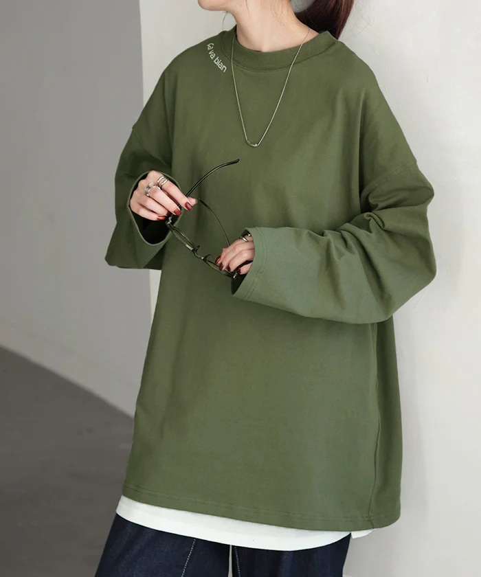 ロンT プリント レディース カットソー 長袖 Tシャツ 綿100 ロング ロゴ ロゴT バックプリント チュニック 大きいサイズ きれいめ ゆる トップス Uネック 長い ティーシャツ 体型カバー フォトプリント おしゃれ お尻が隠れる 黒 白 春 夏 HUG.U - Image 26