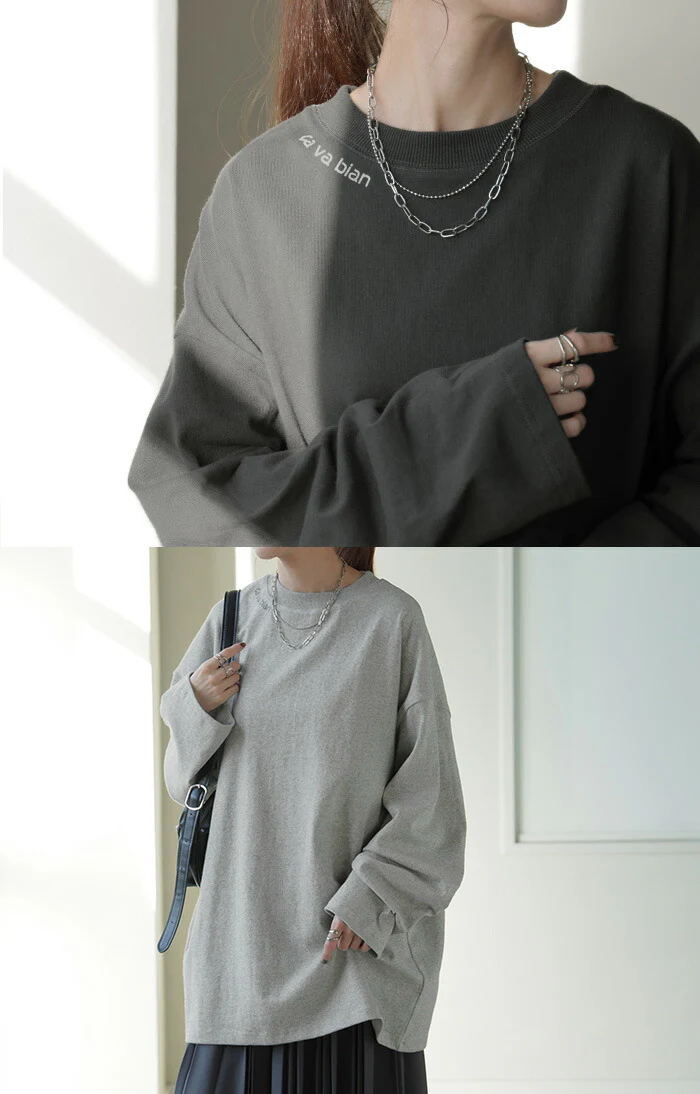 ロンT プリント レディース カットソー 長袖 Tシャツ 綿100 ロング ロゴ ロゴT バックプリント チュニック 大きいサイズ きれいめ ゆる トップス Uネック 長い ティーシャツ 体型カバー フォトプリント おしゃれ お尻が隠れる 黒 白 春 夏 HUG.U - Image 3