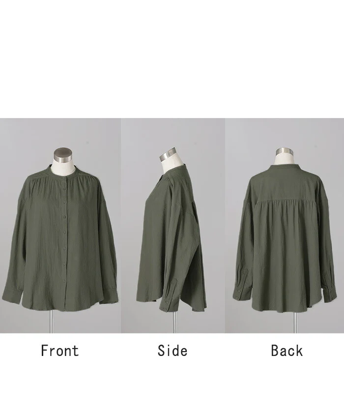シャツ 微起毛 トップス ロング 綿100％ レディース ロングシャツ チュニック ブラウス ノーカラー バンドカラー オーバーサイズ ゆったり 二の腕カバー ドルマン 体型カバー お尻が隠れる 羽織 長袖 大きいサイズ 黒 白 カーキ 春 夏 HUG.U - Image 23