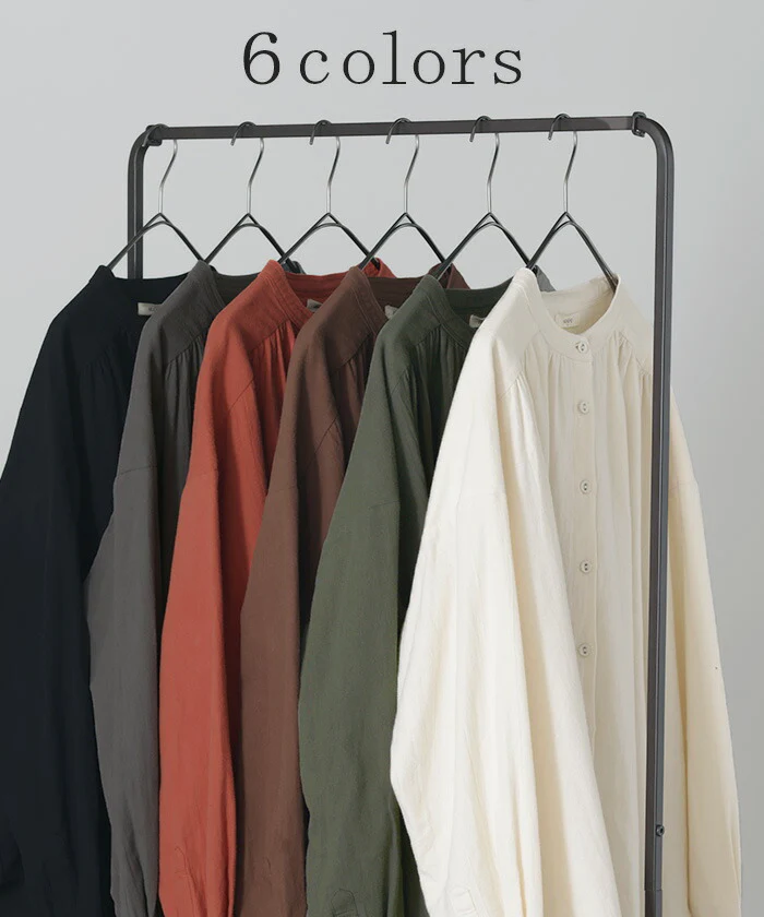 シャツ 微起毛 トップス ロング 綿100％ レディース ロングシャツ チュニック ブラウス ノーカラー バンドカラー オーバーサイズ ゆったり 二の腕カバー ドルマン 体型カバー お尻が隠れる 羽織 長袖 大きいサイズ 黒 白 カーキ 春 夏 HUG.U - Image 8