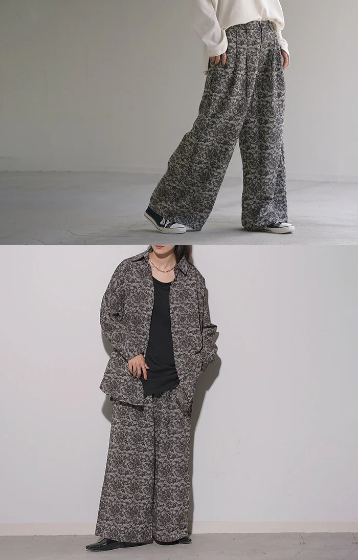 パンツ ワイド ジャガード レディース ロング ワイドパンツ 太い ガウチョ ガウチョパンツ ズボン ずぼん ボトムス 総柄 ジャガードパンツ フレア フレアパンツ ウエストゴム 体型カバー 大きいサイズ おしゃれ 別売り セットアップ 可 黒 夏 春 HUG.U - Image 16