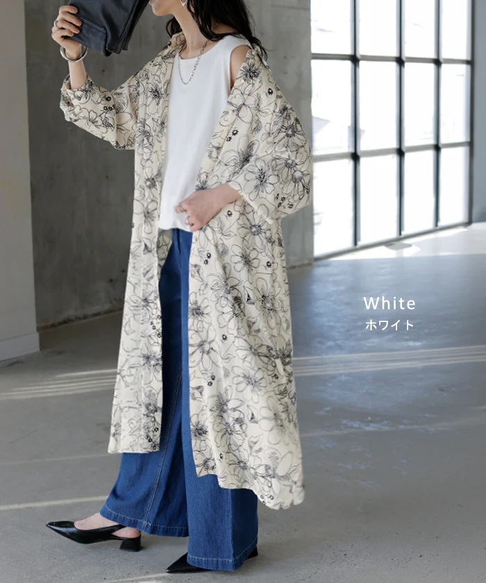ワンピース シャツ 花柄 ワンピ シフォンワンピース ロングワンピース トップス チュニック ロングシャツ ロング レディース 長袖 きれいめ シャツワンピース 透け 体型カバー シフォン ブラウス 大きいサイズ 羽織 Aライン 重ね着 黒 白 春 夏 HUG.U メール便 - Image 13