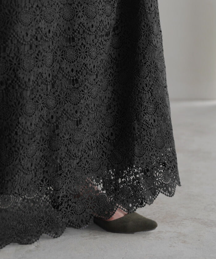 【夏セール】 スカート 刺繍 レース レディース ボトムス ロング ロングスカート マキシ マキシスカート 花柄 Aライン フレア フレアスカート レーススカート 長い ゴム ボトム ボリューム ゆったり 体型カバー きれいめ 大きいサイズ 黒 ネイビー 春 夏 HUG.U - Image 12