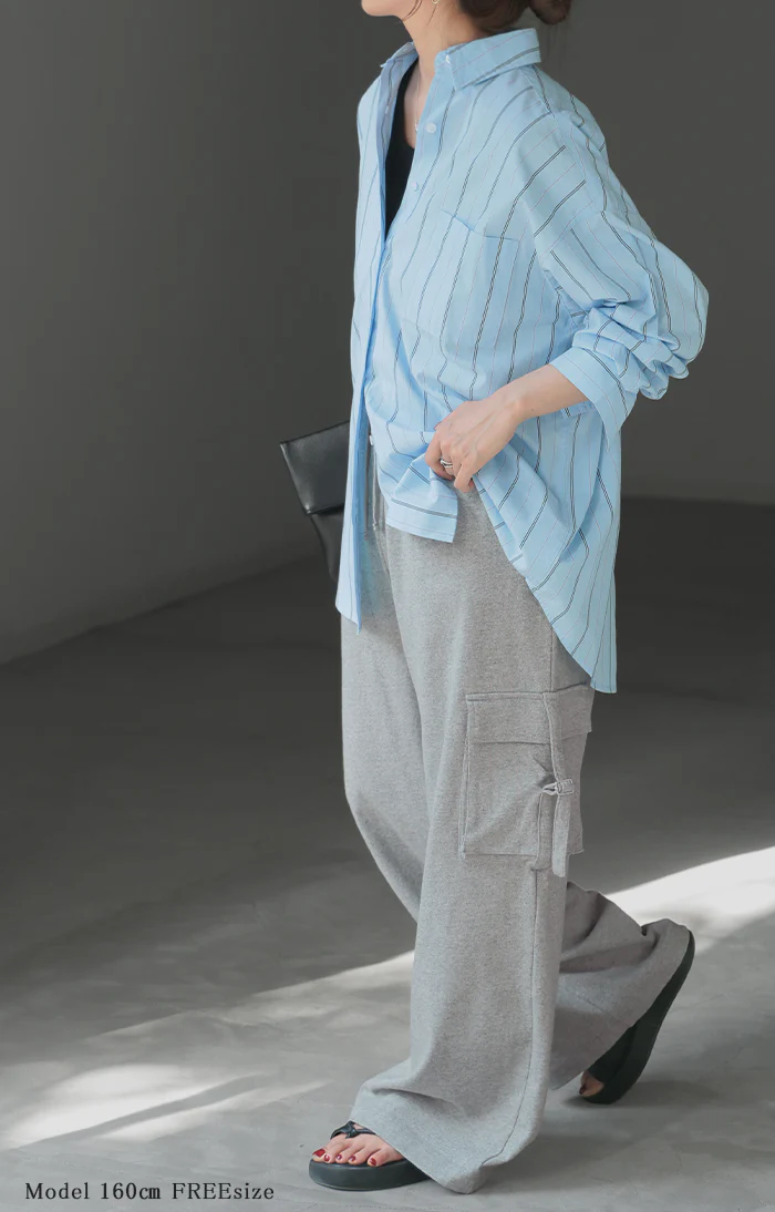 パンツ カーゴ ワイド ロング 綿100％ レディース ボトムス ボトム ハイウエスト ズボン ずぼん ロングパンツ ウエストゴム ワイドパンツ カーゴパンツ コットン 無地 ポケット ストレッチ 大きいサイズ 体型カバー カジュアル 白 黒 春 夏 HUG.U - Image 4
