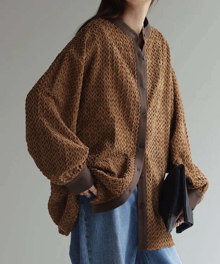 シャツ トップス ロング モールヤーン レディース ロングシャツ チュニック ブラウス Uネック 柄シャツ オーバーサイズ ゆったり 二の腕カバー ドルマン 体型カバー お尻が隠れる 羽織 長袖 きれいめ 大きいサイズ 黒 ベージュ 春 夏 HUG.U - Image 27