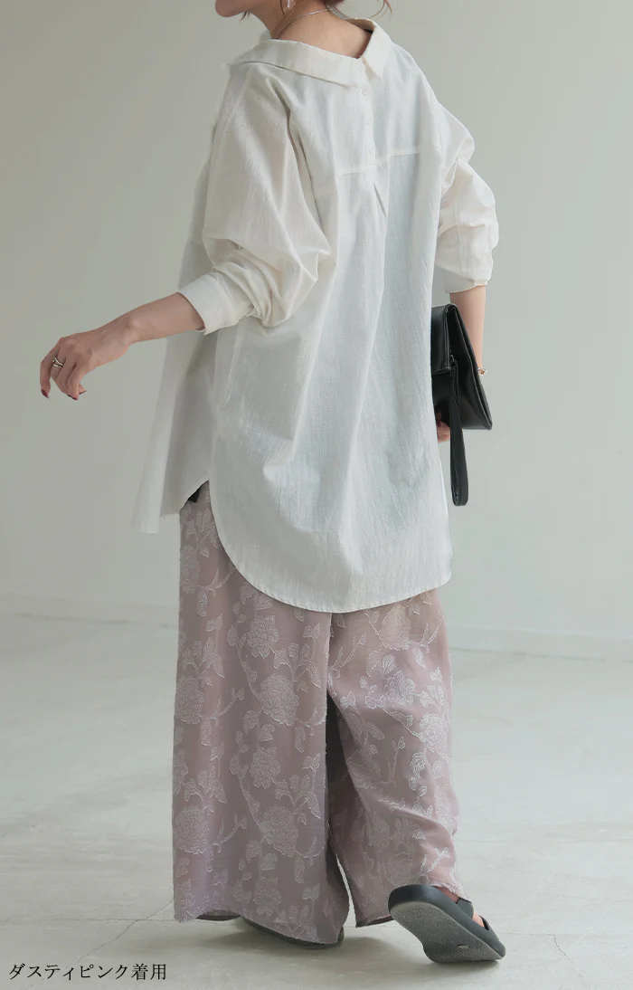 パンツ ワイド シフォン ジャガード レディース ロング ワイドパンツ 太い ガウチョ ガウチョパンツ レース ズボン ずぼん ボトムス 花柄 総柄 シフォンパンツ フレア フレアパンツ ウエストゴム 体型カバー 大きいサイズ きれいめ 黒 夏 春 HUG.U メール便 - Image 10