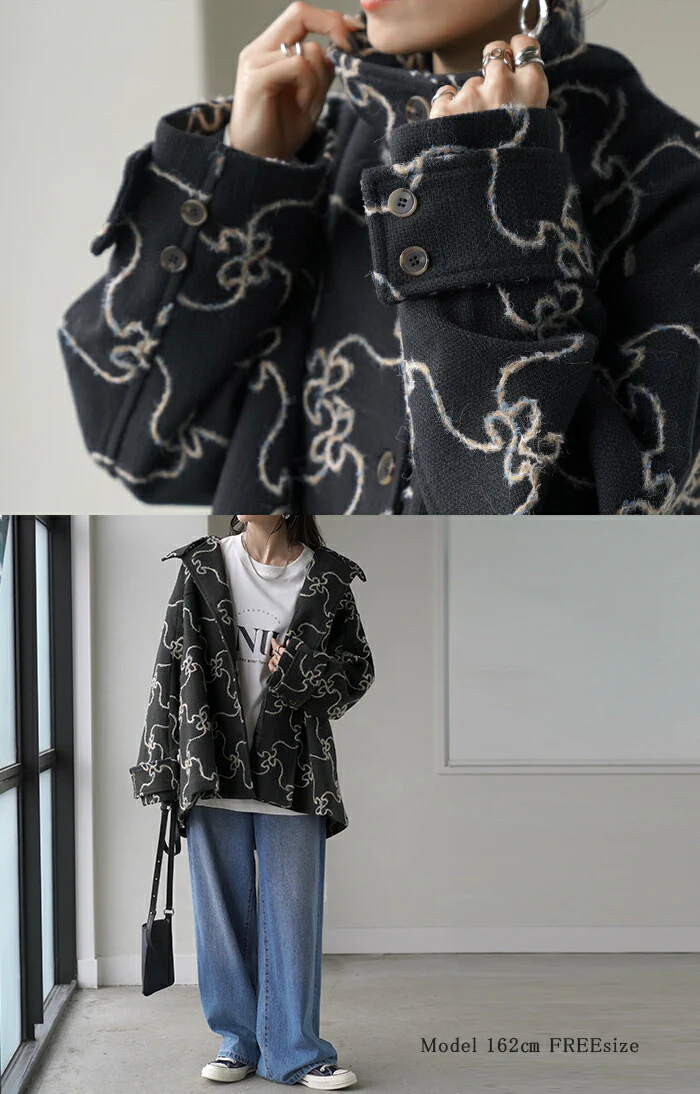 コート 刺繍 ロング 2way 襟 レディース アウター チェスターコート ロングコート タートルネック 総柄 長袖 お尻が隠れる アート ハイネック チュニック オーバー Aライン 羽織 ゆったり 防寒 大きいサイズ 体型カバー 黒 グレージュ 春 夏 HUG.U - Image 13