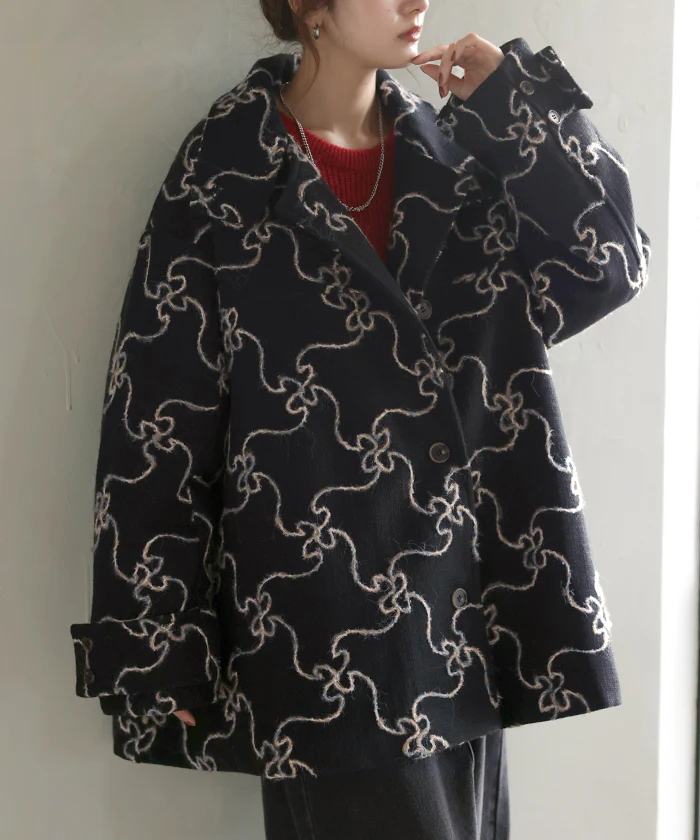 コート 刺繍 ロング 2way 襟 レディース アウター チェスターコート ロングコート タートルネック 総柄 長袖 お尻が隠れる アート ハイネック チュニック オーバー Aライン 羽織 ゆったり 防寒 大きいサイズ 体型カバー 黒 グレージュ 春 夏 HUG.U - Image 27