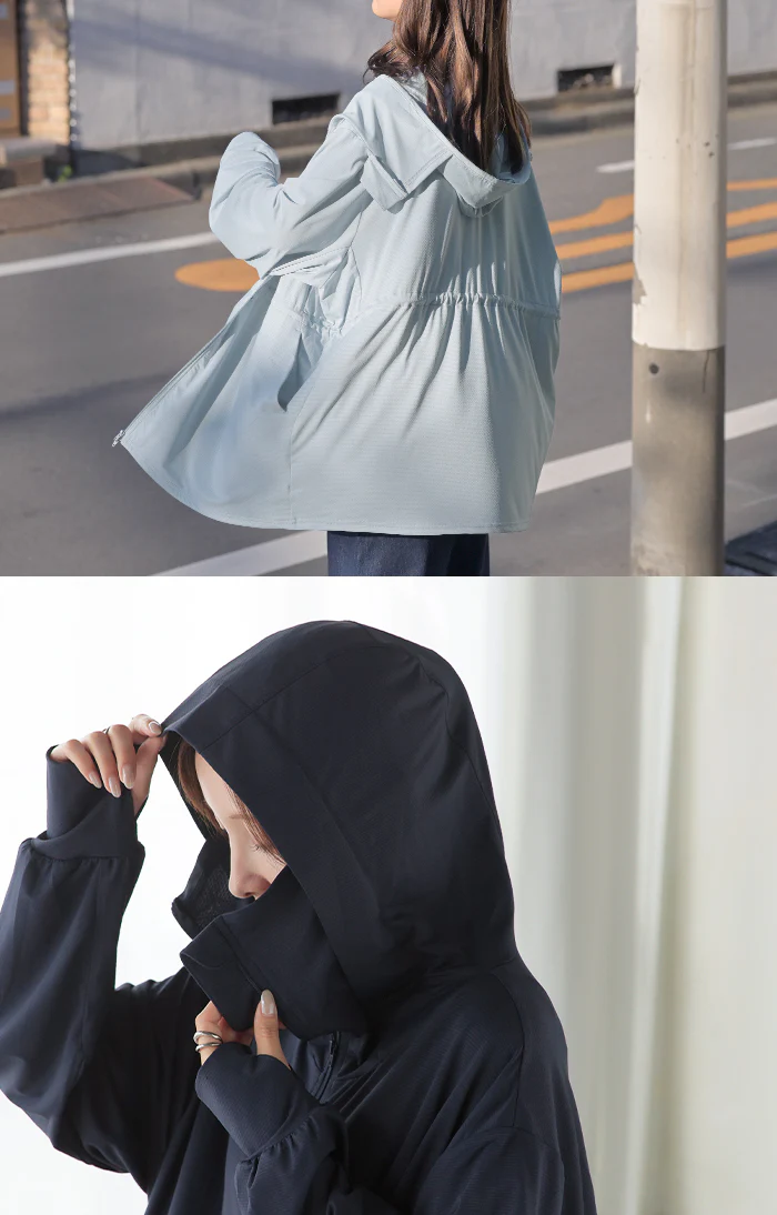 パーカー UVカット 『 着る 日焼け止め』 レディース ■一部7月中旬入荷 トップス アウター ロング 接触冷感 吸水速乾 無地 長袖 お尻が隠れる ストレッチ 体型カバー 大きいサイズ オーバーサイズ 羽織 通勤 通学 紫外線 対策 冷房 対策 白 黒 春 夏 HUG.U - Image 23