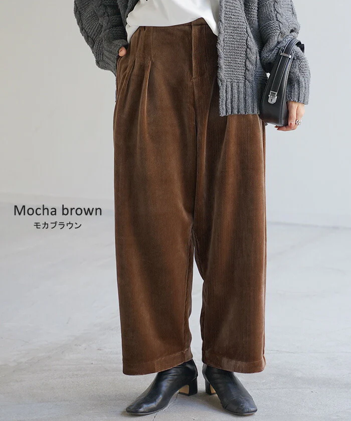 パンツ コーデュロイ サーカスパンツ ベロア レディース ボトムス ボトム ズボン ずぼん 裏起毛 無地 ワイド ワイドパンツ コクーン コーデュロイパンツ 暖かい ストレッチ ウエストゴム タック 大きいサイズ 体型カバー 黒 ネイビー 春 夏 HUG.U - Image 13
