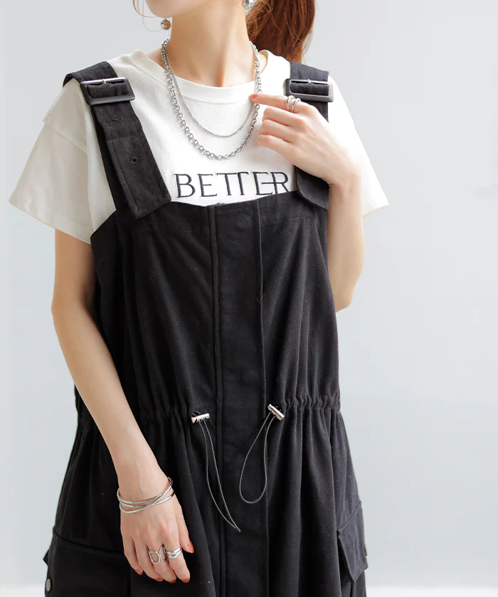 【特別価格】 ワンピース 2way 綿100％ サロペット レディース スカート ロング オールインワン Aライン ドローコード 無地 調節可能 ノースリーブ ロングワンピース ジャンパースカート オーバーオール ワーク 大きいサイズ 体型カバー 黒 カーキ 春 夏 HUG.U - Image 20