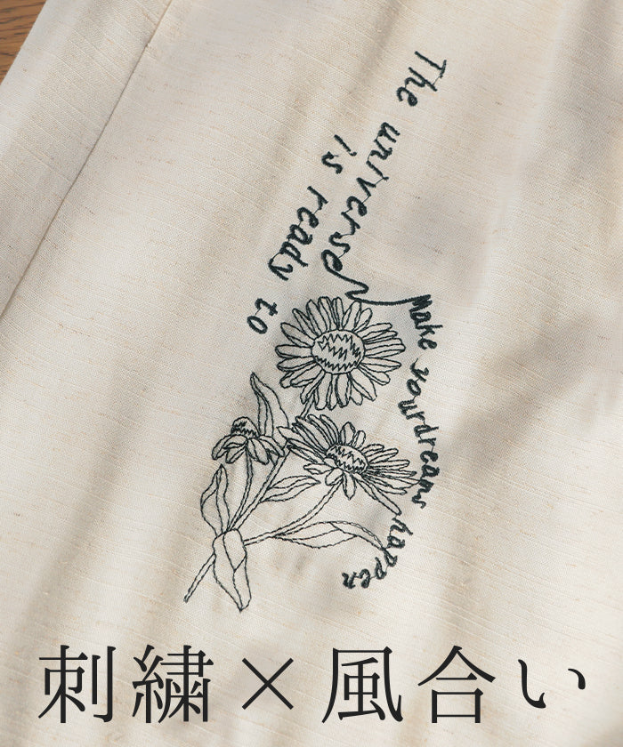 パンツ ワイド 刺繍 レディース ボトムス リネン 混 ■一部7月上旬入荷 ワイドパンツ ロング ロングパンツ ロゴ 花柄 ボトム ストレート ズボン ずぼん ハイウエスト ストレッチ ゆったり 美脚 薄手 ウエスト ゴム 大きいサイズ 体型カバー 白 黒 春 夏 HUG.U - Image 3