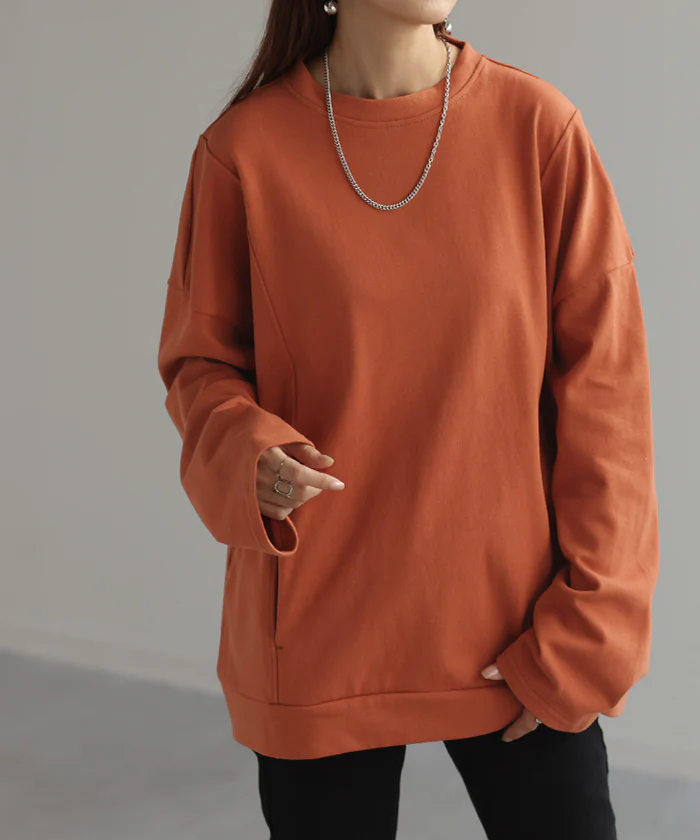 ロンT Tシャツ 綿100％ ロング レディース トップス カットソー 長袖 チュニック 無地 リブ ドロップショルダー お尻が隠れる 切り替えデザイン モックネック コットン ヘビーオンス オーバーサイズ ポケット 大きいサイズ 体型カバー 白 黒 春 夏 HUG.U メール便 - Image 27