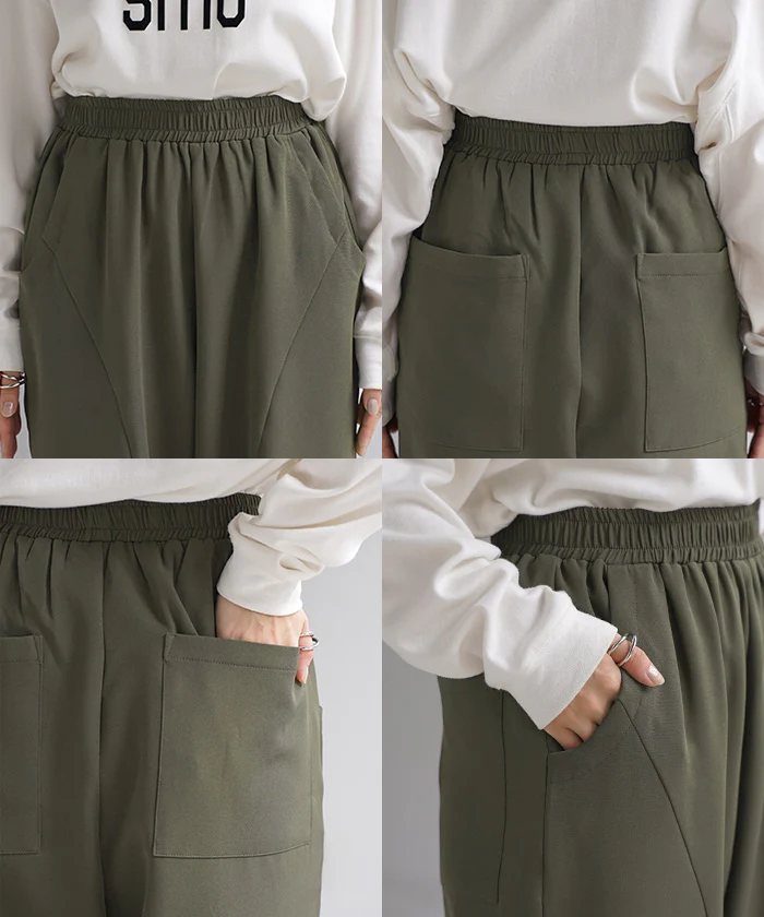パンツ ワイド カーブパンツ レディース ■一部7月中旬入荷 タック タックパンツ テーパード ワイドパンツ ロング ロングパンツ 体型カバー ボトムス ボトム ストレート ズボン ゆったり コクーン ハイウエスト ストレッチ 美脚 大きいサイズ 黒 カーキ 春 夏 HUG.U - Image 24