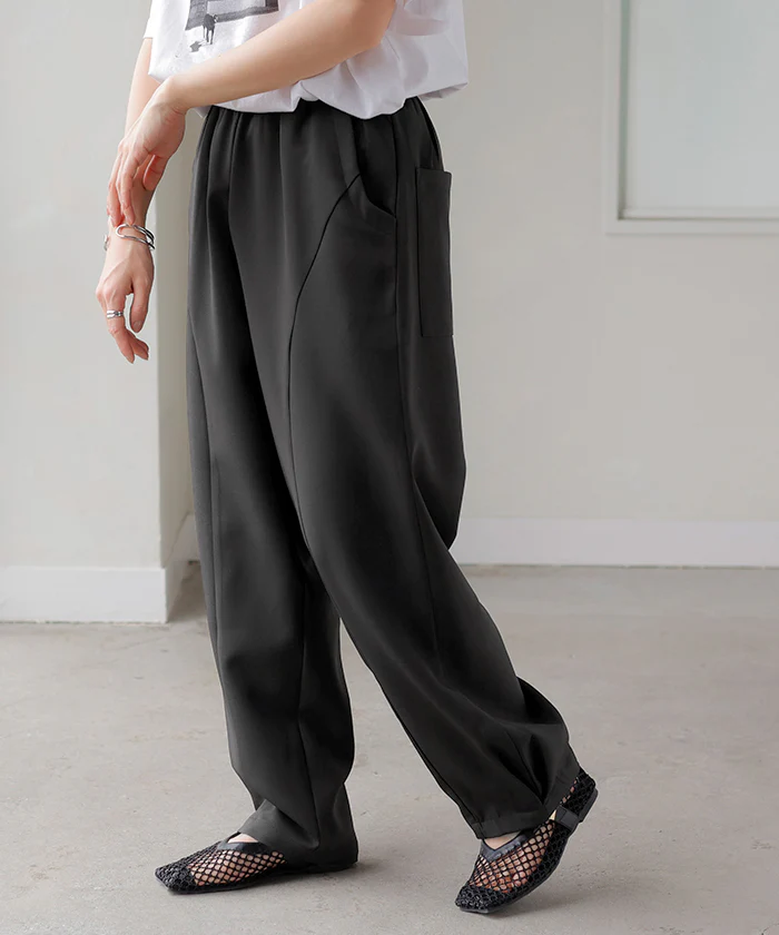 パンツ ワイド カーブパンツ レディース ■一部7月中旬入荷 タック タックパンツ テーパード ワイドパンツ ロング ロングパンツ 体型カバー ボトムス ボトム ストレート ズボン ゆったり コクーン ハイウエスト ストレッチ 美脚 大きいサイズ 黒 カーキ 春 夏 HUG.U - Image 28