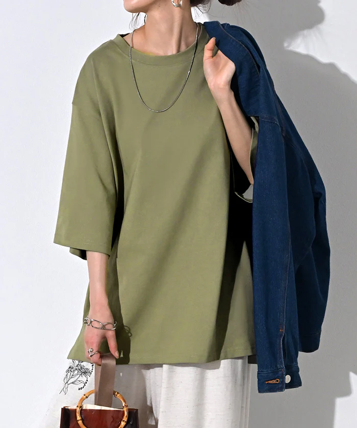 Tシャツ UVカット 接触 冷感 レディース トップス 半袖 カットソー ロング ティーシャツ チュニック 遮熱 吸水 速乾 クルーネック 長い ドルマン ドルマンスリーブ ゆったり 無地 体型カバー お尻が隠れる 大きいサイズ おしゃれ 白 黒 春 夏 HUG.U メール便 - Image 30