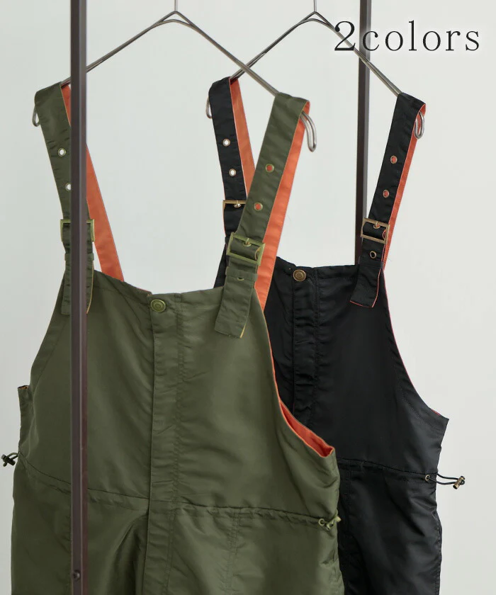 サロペット MA-1 風 ワイド レディース サロペ パンツ ロング ロングパンツ 軽量 ミリタリー 配色 ノースリーブ オーバーオール レイヤード 重ね着 調節可能 ゆったり オーバーサイズ 大きいサイズ 体型カバー 黒 カーキ 秋 冬 HUG.U - Image 10