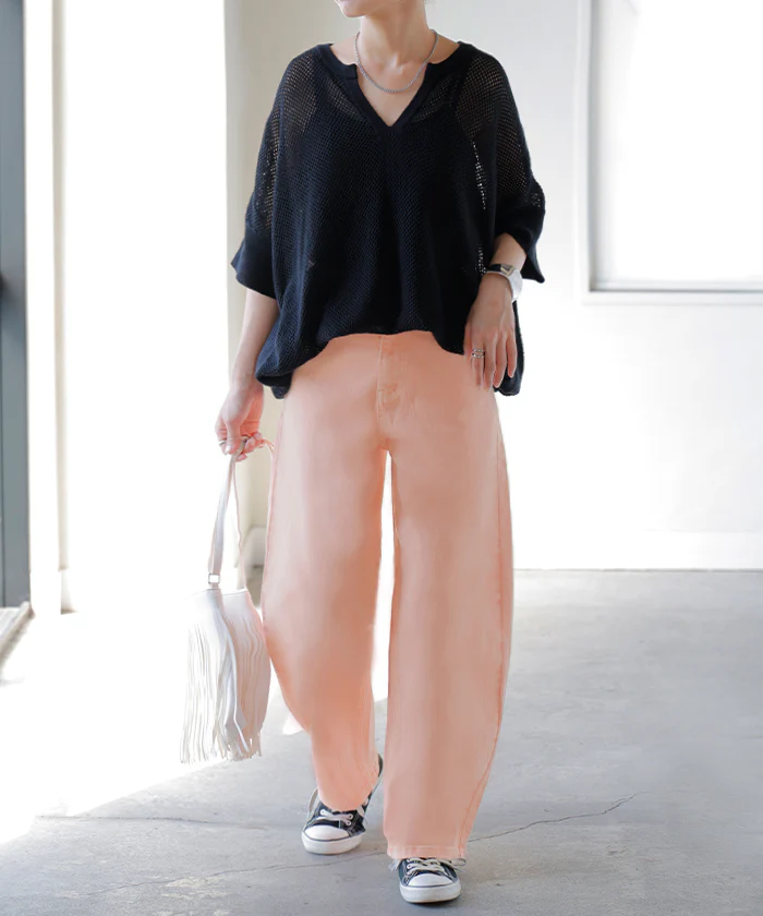 パンツ デニム バレルレッグ ロング カツラギ ■一部7月中旬入荷 レディース カラーデニム ボトムス ロングパンツ ジーパン ジーンズ バルーン ハイウエスト ストレッチ ウエスト ゴム コクーン カーブ 美脚 カジュアル 体型カバー 大きいサイズ 黒 ブルー 春 夏 HUG.U - Image 5