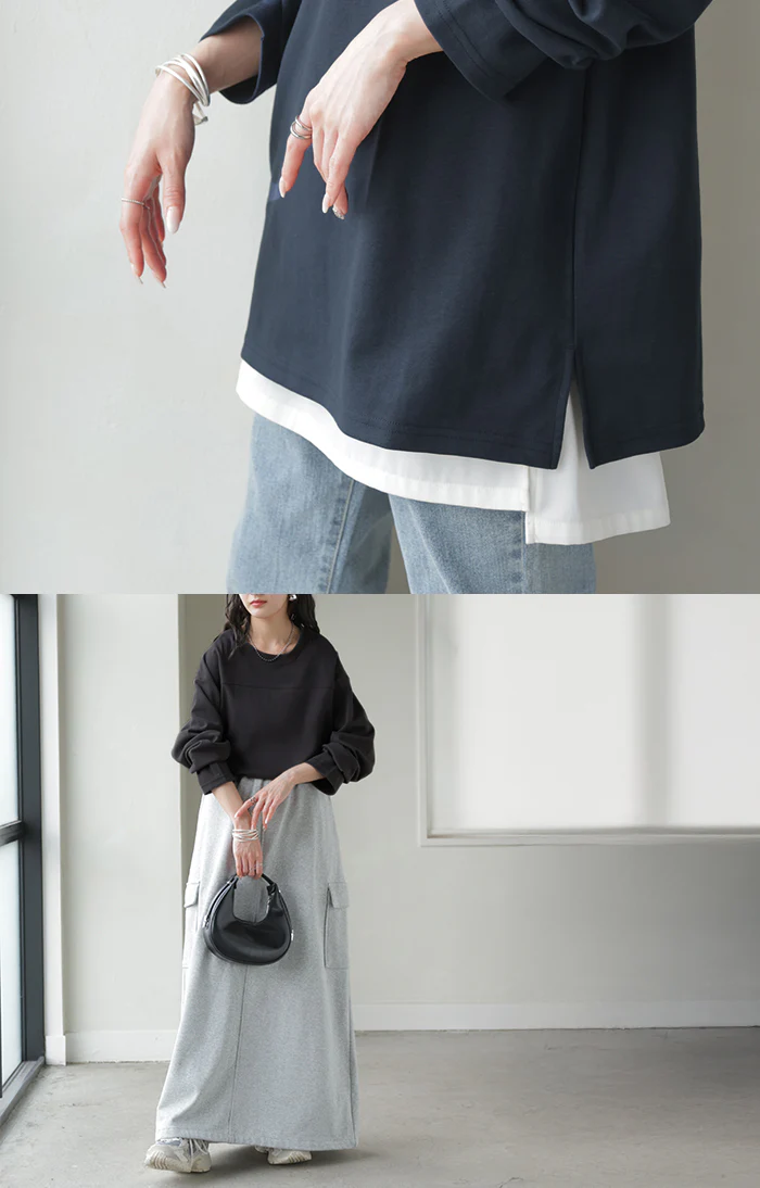 ロンT ポンチ 防汚 レディース トップス ロング 長袖 Tシャツ カットソー ティーシャツ フットボールT チュニック クルーネック コットンポンチ カラバリ ストレッチ 長い ゆったり 無地 体型カバー お尻が隠れる 大きいサイズ おしゃれ 白 黒 秋 冬 HUG.U - Image 21