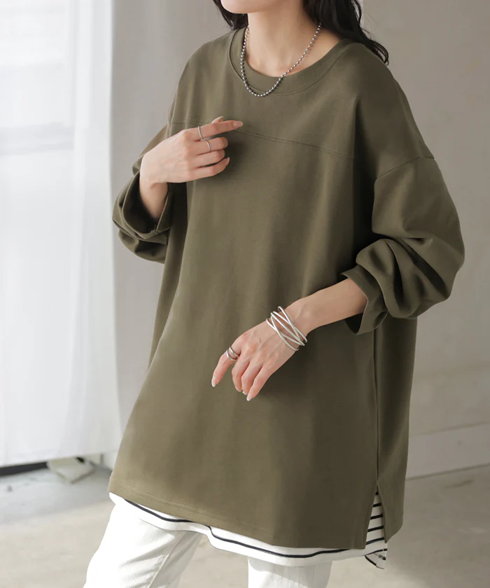 ロンT ポンチ 防汚 レディース トップス ロング 長袖 Tシャツ カットソー ティーシャツ フットボールT チュニック クルーネック コットンポンチ カラバリ ストレッチ 長い ゆったり 無地 体型カバー お尻が隠れる 大きいサイズ おしゃれ 白 黒 秋 冬 HUG.U - Image 32