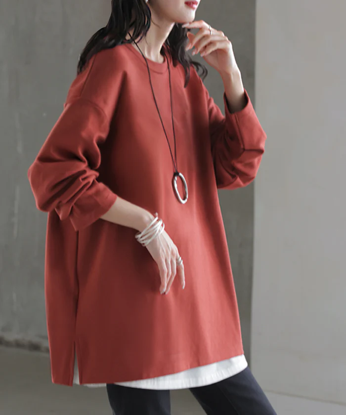 ロンT ポンチ 防汚 レディース トップス ロング 長袖 Tシャツ カットソー ティーシャツ フットボールT チュニック クルーネック コットンポンチ カラバリ ストレッチ 長い ゆったり 無地 体型カバー お尻が隠れる 大きいサイズ おしゃれ 白 黒 秋 冬 HUG.U - Image 35