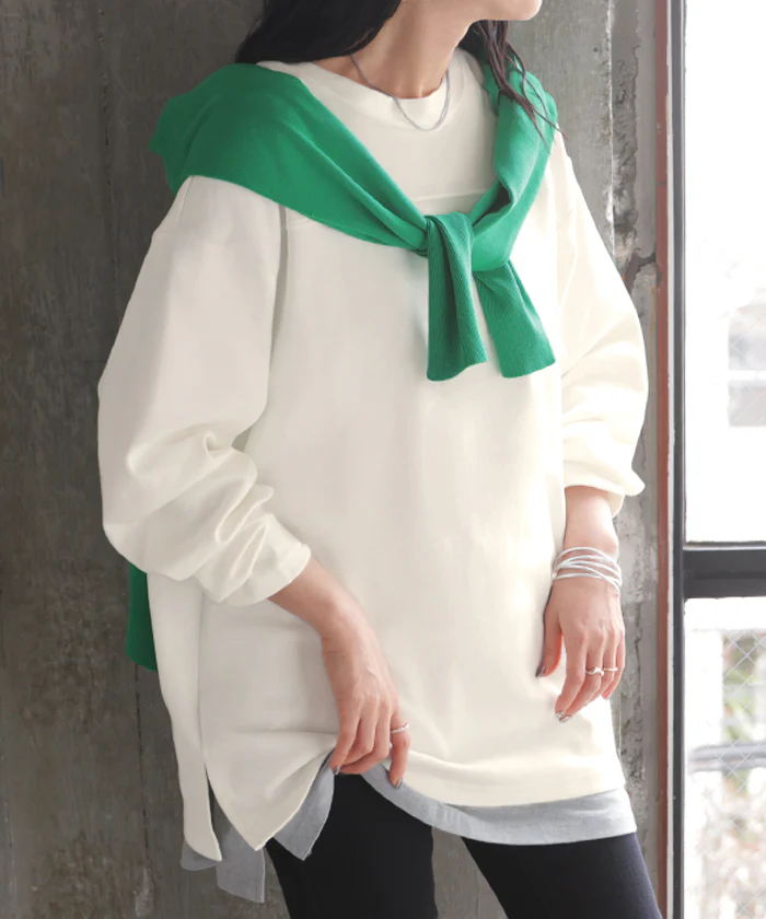 ロンT ポンチ 防汚 レディース トップス ロング 長袖 Tシャツ カットソー ティーシャツ フットボールT チュニック クルーネック コットンポンチ カラバリ ストレッチ 長い ゆったり 無地 体型カバー お尻が隠れる 大きいサイズ おしゃれ 白 黒 秋 冬 HUG.U - Image 36