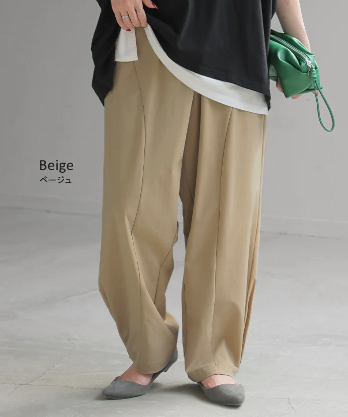パンツ カーブパンツ ワイド レディース ボトムス ボトム シワになりにくい ストレッチ ハイウエスト テーパード タック ウエストゴム 無地 軽量 軽い ロング ロングパンツ カーブ ライン コクーン 大きいサイズ 体型カバー 黒 グレー 春 夏 HUG.U - Image 15
