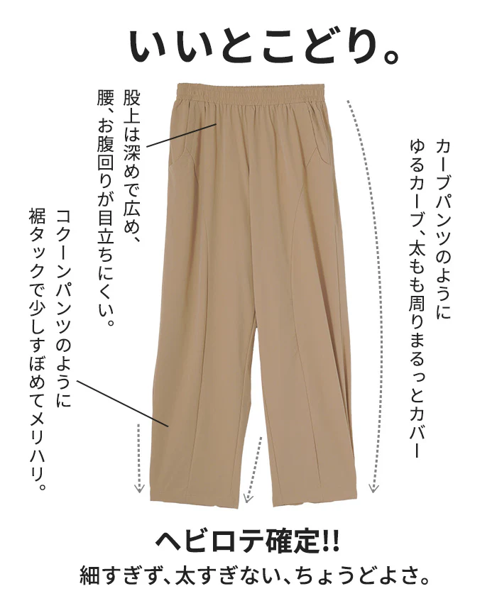 パンツ カーブパンツ ワイド レディース ボトムス ボトム シワになりにくい ストレッチ ハイウエスト テーパード タック ウエストゴム 無地 軽量 軽い ロング ロングパンツ カーブ ライン コクーン 大きいサイズ 体型カバー 黒 グレー 春 夏 HUG.U - Image 8