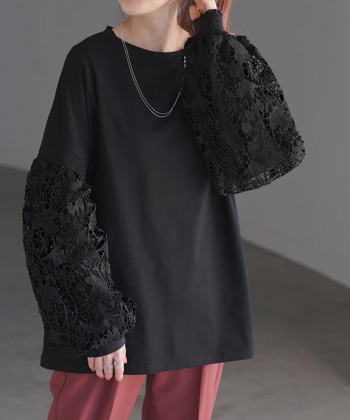 ロンT 『 選べる 袖 』 レイヤード レディース チュール レース トップス 重ね着 ロング Tシャツ ドッキング ぽわん袖 カットソー ブラウス パフスリーブ ボリュームスリーブ ボリューム シャツ お尻が隠れる 体型カバー 大きいサイズ 白 春 夏 HUG.U - Image 29