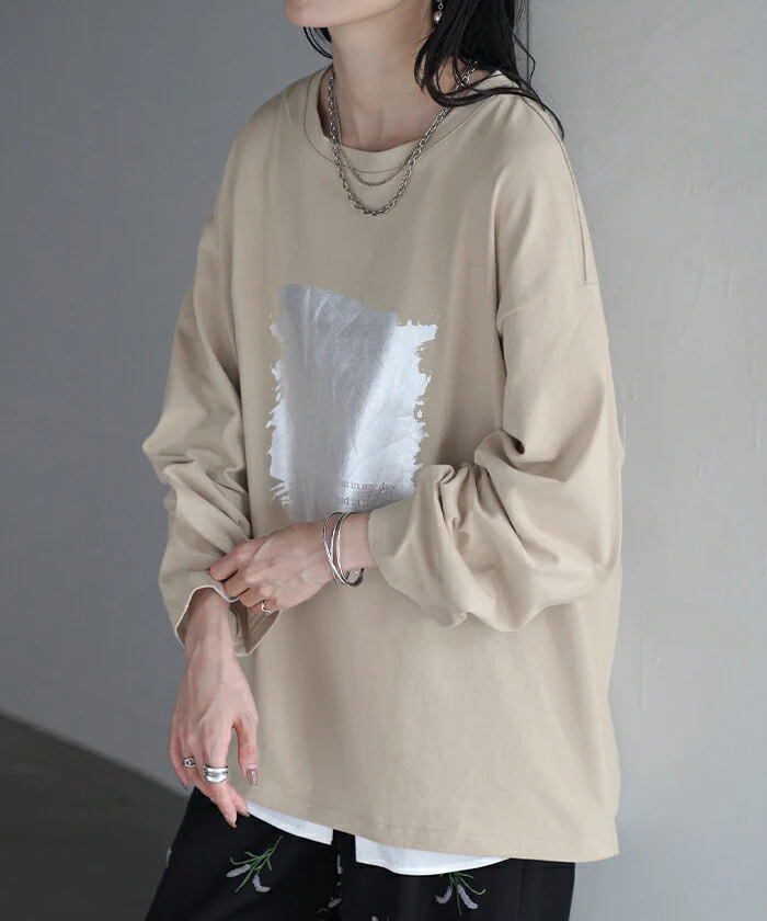 【特別価格】 ロンT プリント ロング レディース 綿100 トップス カットソー Tシャツ ロゴT 無地 長袖 ドロップショルダー ロゴ 文字 Uネック ロングTシャツ オーバーサイズ チュニック 大きいサイズ 体型カバー カジュアル お尻が隠れる 黒 白 春 夏 HUG.U メール便 - Image 18