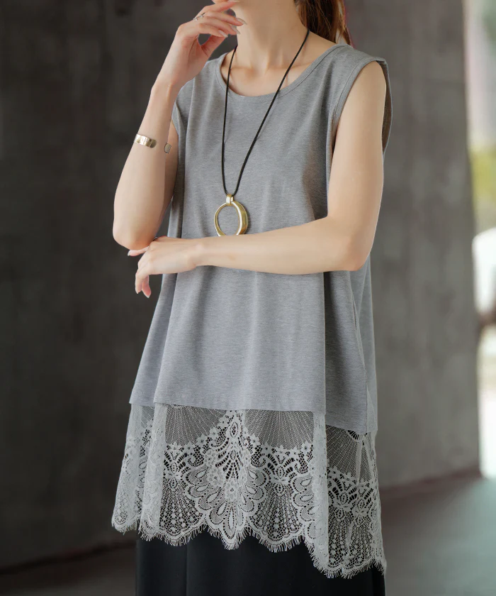 タンクトップ レイヤード レース インナー トップス タンク ■7月上旬入荷 綿 混 レディース ノースリーブ 花柄 ロング Uネック チュニック 長い 重ね 付け裾 ボックス 裾 ゆったり ストレッチ 体型カバー 大きいサイズ きれいめ お尻が隠れる 黒 白 春 夏 HUG.U メール便 - Image 29